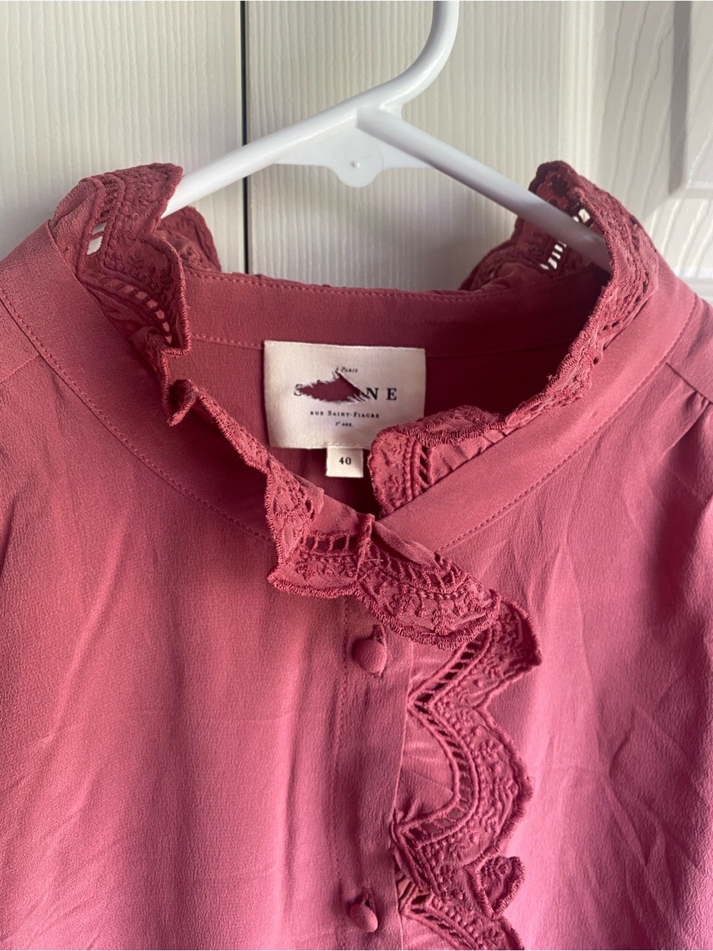 NEW Sezane Chlo Silk Ruffle Blouse Rosewood size 40 - Picture 8 of 11